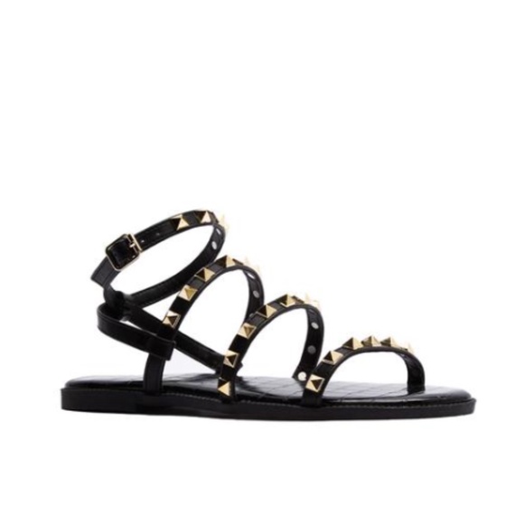 Black Studded Gladiator Sandals - Picture 2 of 5